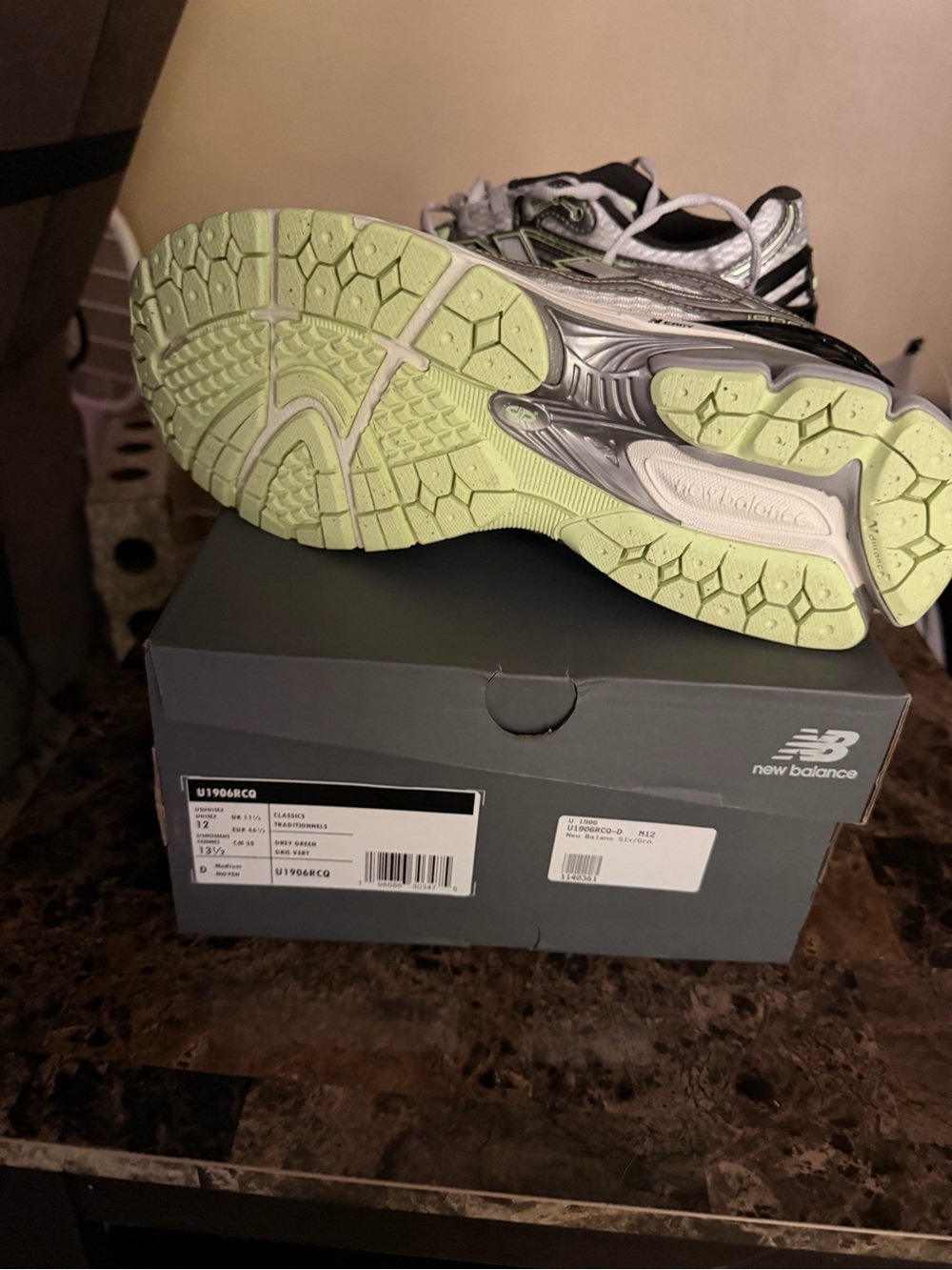New Balance Gray and Lime Green Mesh Running Shoe - Picture 9 of 9